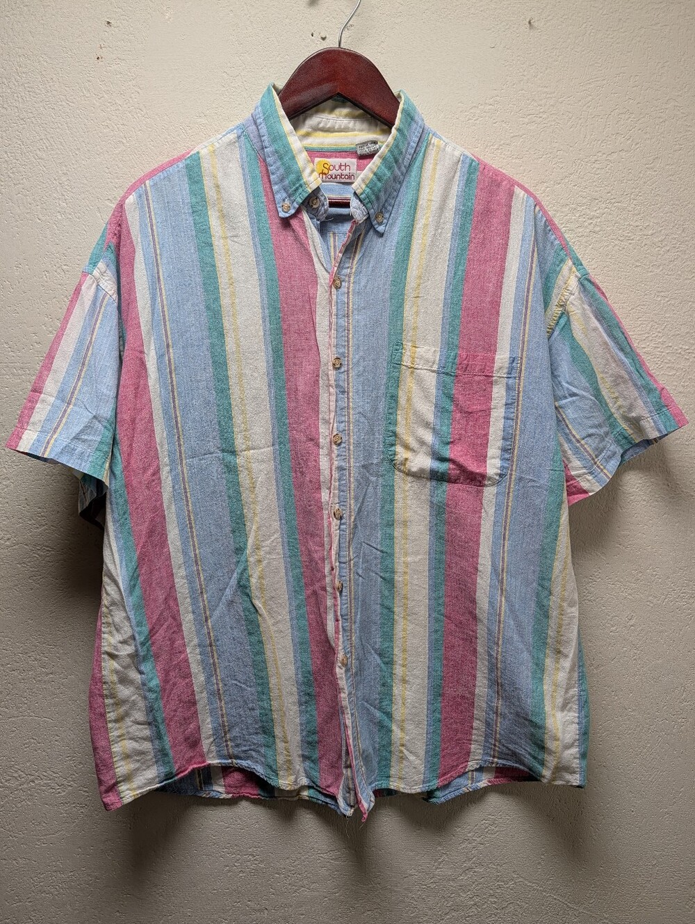 Vintage South Mountain Pastel Striped Short Sleeve Button Down Shirt Sz XL 90s